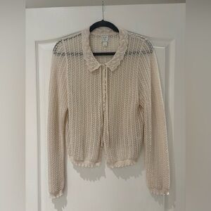 Gap x Doen Cream Open-Knit Collared Cardigan Sweater